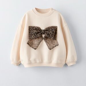 Zara Leopard Bow Beige Sweatshirt